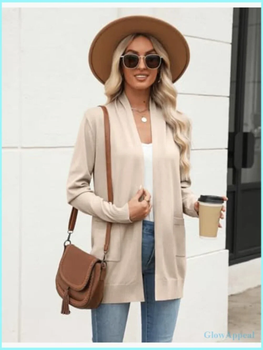 Lightweight Long Cardigan Sweater with Pockets, Regular Fit, Polyester